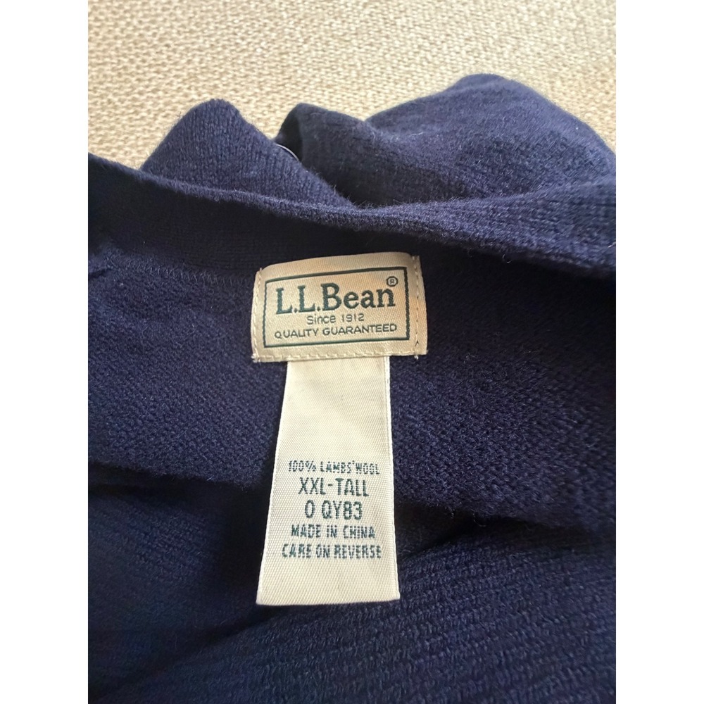 LL Bean Mens XXL Tall Navy 100% Lambswool Button Cardigan Sweater old money VTG - Picture 2 of 6
